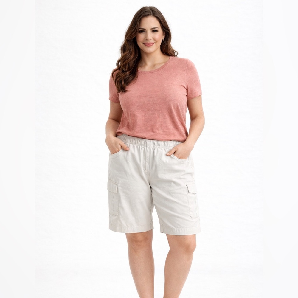 NWT Classic Elements Women's Khaki Elastic Waist Cargo Bermudas Large Petite